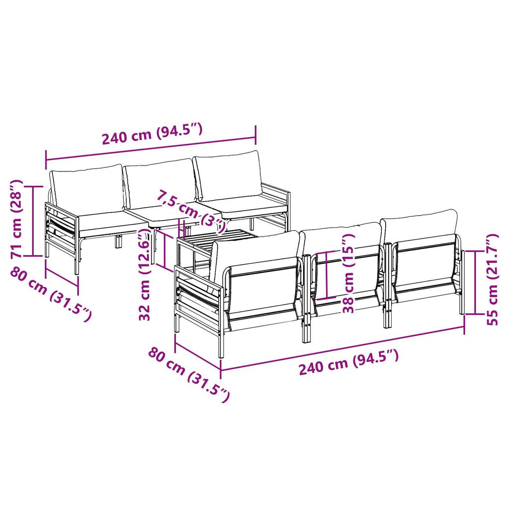 vidaXL Σετ Καναπέ Κήπου με μαξιλάρι με μαξιλάρι 7 pcs Ανθρακί 70 x 70.5 x 31.5 εκ