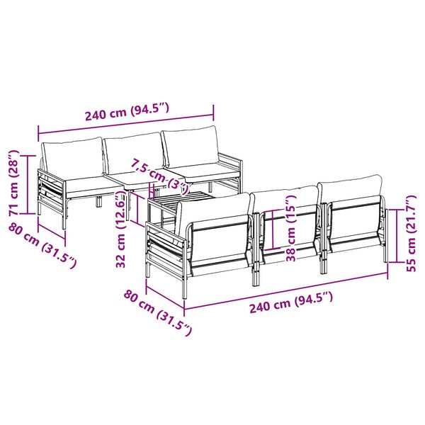 vidaXL Σετ Καναπέ Κήπου με μαξιλάρι με μαξιλάρι 7 pcs Ανθρακί 70 x 70.5 x 31.5 εκ