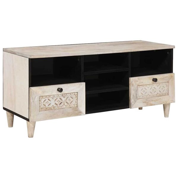 vidaXL Ντουλάπι TV με συρτάρι Λευκό 100 x 33 x 46 εκ Μασίφ ξύλο μάνγκο