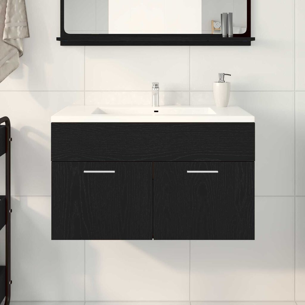 vidaXL Νιπτήρας με Ντουλάπι Μαύρη Δρυς 90x38,5x46 εκ. Επεξεργασμένο Ξύλο