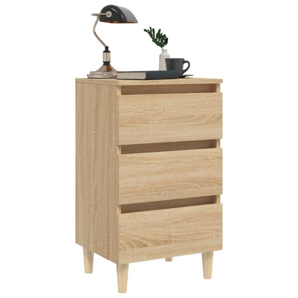 vidaXL Κομοδίνα 2 τεμ. Sonoma Δρυς 40x35x69εκ. & Πόδια από Μασίφ Ξύλο