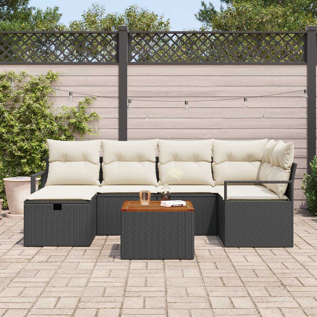 vidaXL Σετ Καναπέ Κήπου με μαξιλάρι 7 pcs Μαύρο Πολυ ράταν