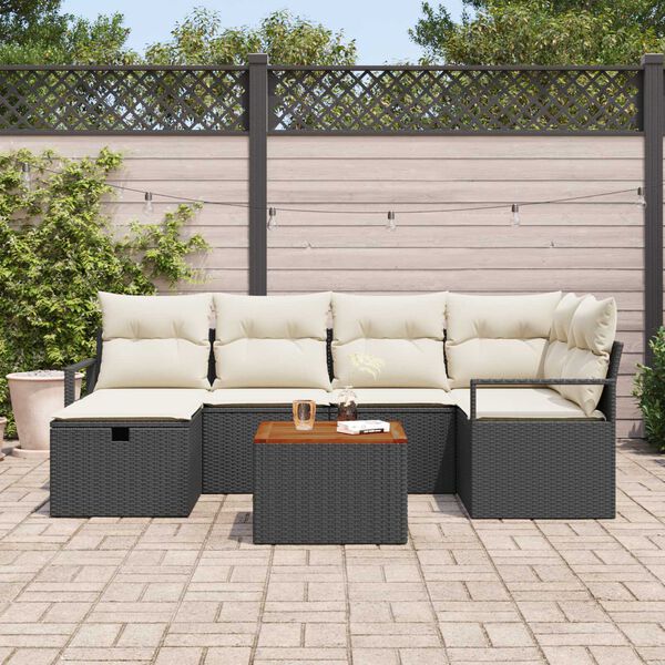 vidaXL Σετ Καναπέ Κήπου με μαξιλάρι 7 pcs Μαύρο Πολυ ράταν