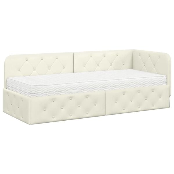 vidaXL Κρεβάτι Γωνίας με στρώμα με κεφαλάρι Κρεμ 80 x 200 cm Βελούδο