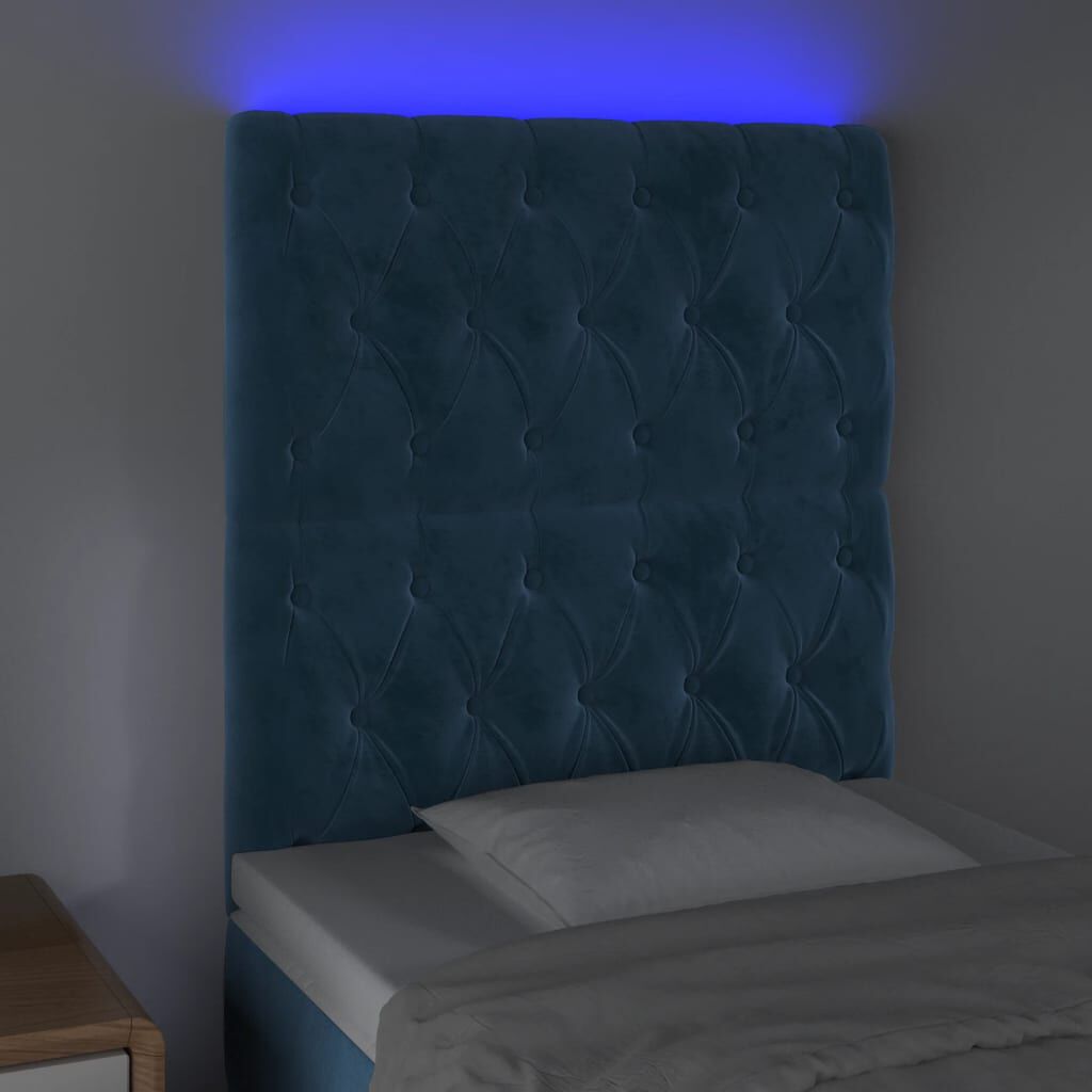 vidaXL Κεφαλάρι Κρεβατιού LED Σκούρο Μπλε 80x7x118/128 εκ. Βελούδινο