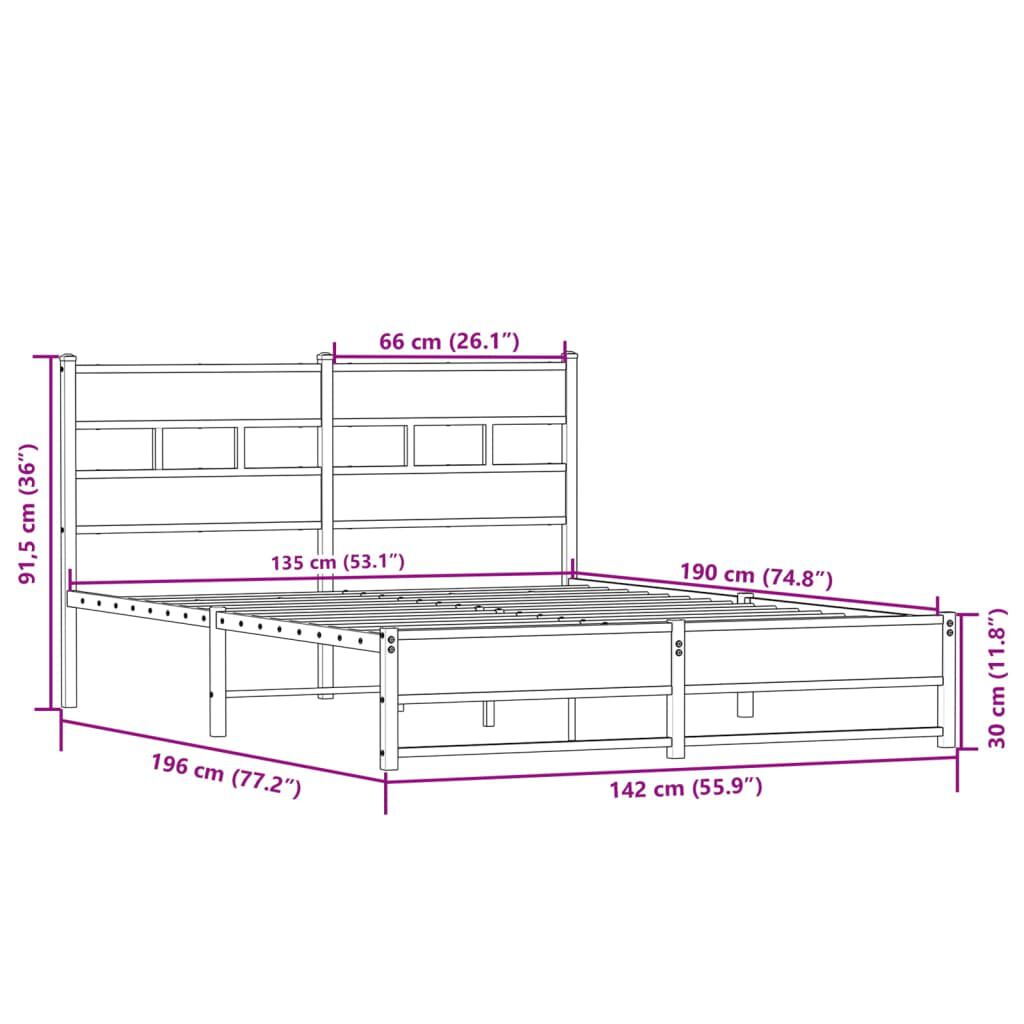 vidaXL Σκελετός Κρεβ. Χωρίς Στρώμα Sonoma Δρυς 135x190 εκ. Μεταλλικό