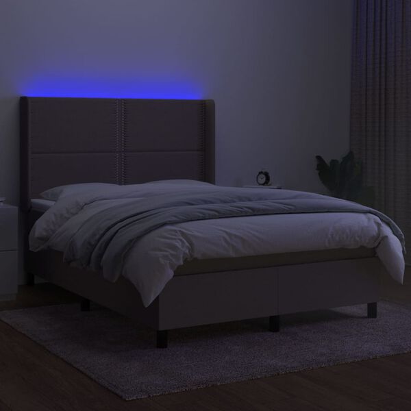 vidaXL &Kappa;&rho;&epsilon;&beta;ά&tau;&iota; Boxspring &mu;&epsilon; &Sigma;&tau;&rho;ώ&mu;&alpha; & LED Taupe 140x190 &epsilon;&kappa;. &Upsilon;&phi;&alpha;&sigma;&mu;ά&tau;&iota;&nu;&omicron;