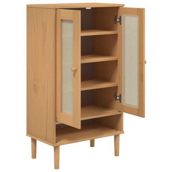 vidaXL Παπουτσοθήκη SENJA Καφέ / Ρατάν 59,5 x 35 x 107 εκ. Μασίφ Ξύλο