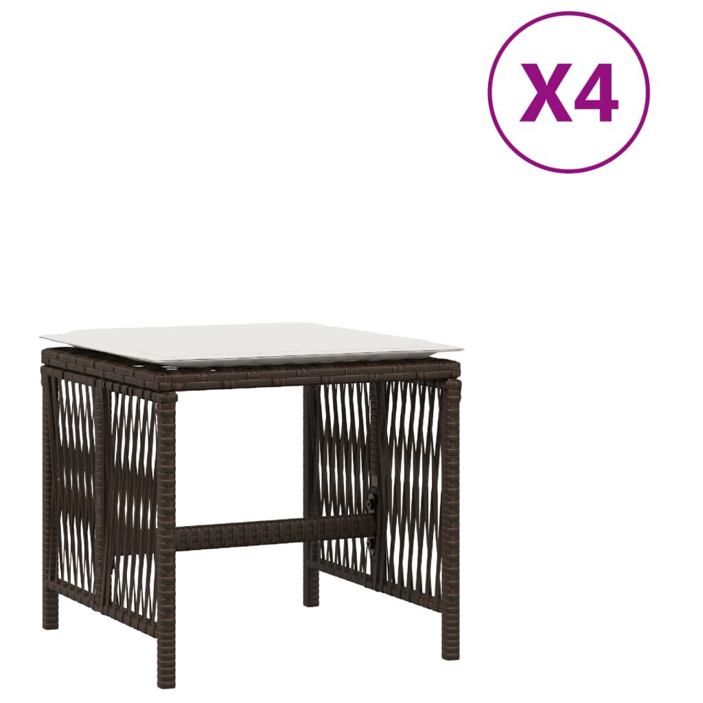 vidaXL Σκαμπό Κήπου 4 τεμ. Καφέ 41x41x36 εκ. Συνθ. Ρατάν με Μαξιλάρια