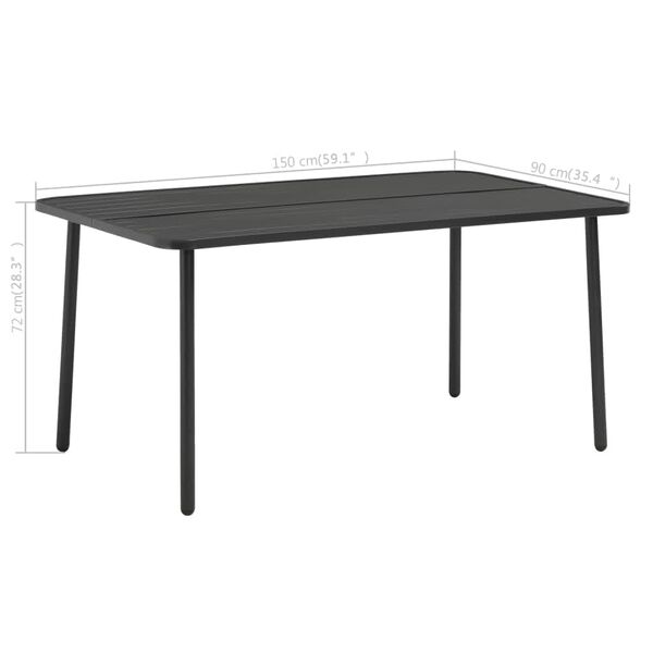 vidaXL Τραπέζι Κήπου Σκούρο Γκρι 150 x 90 x 72 εκ. Ατσάλινο