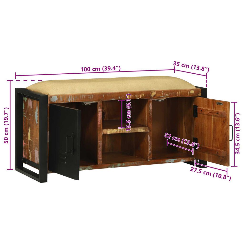 vidaXL Παγκάκι Επίπλου Πολύχρωμο 100x35x50 εκ. Στέρεο Ξύλο Ανακυκλωμένο