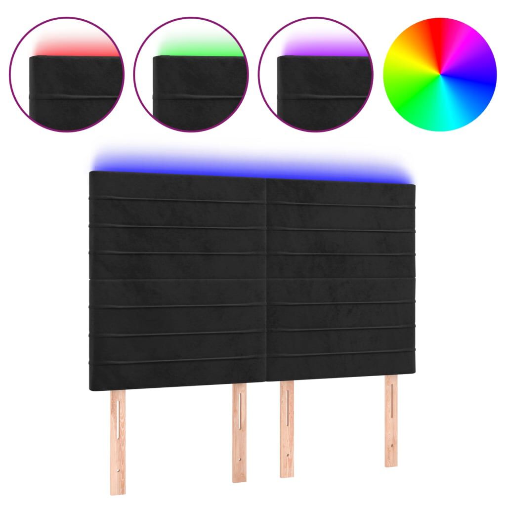 vidaXL Κεφαλάρι Κρεβατιού LED Μαύρο 144x5x118/128 εκ. Βελούδινο