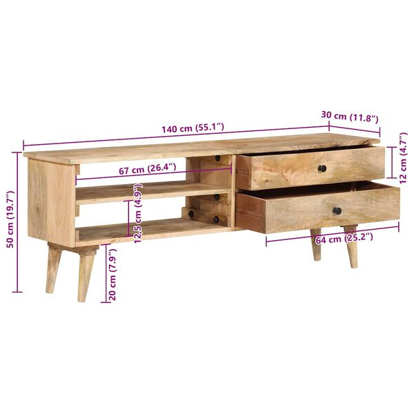 vidaXL Έπιπλο Τηλεόρασης 140 x 30 x 50 εκ. από Μασίφ Ξύλο Μάνγκο
