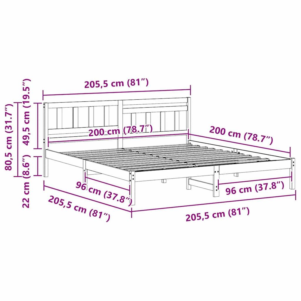 vidaXL Σκελετός Κρεβατιού Λευκό 200 x 200 cm Μασίφ ξύλο πεύκου