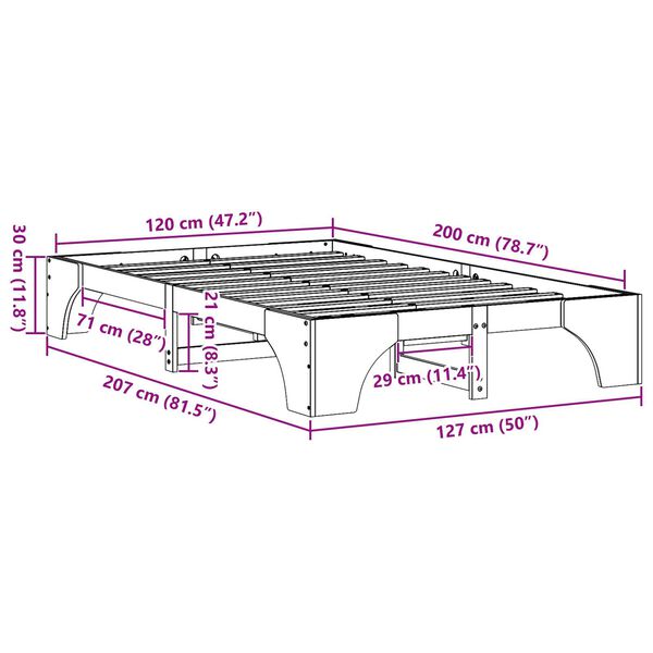 vidaXL Κρεβάτι Καφέ Μασίφ ξύλο 120 x 200 cm Ανθεκτικό Κρεβάτι