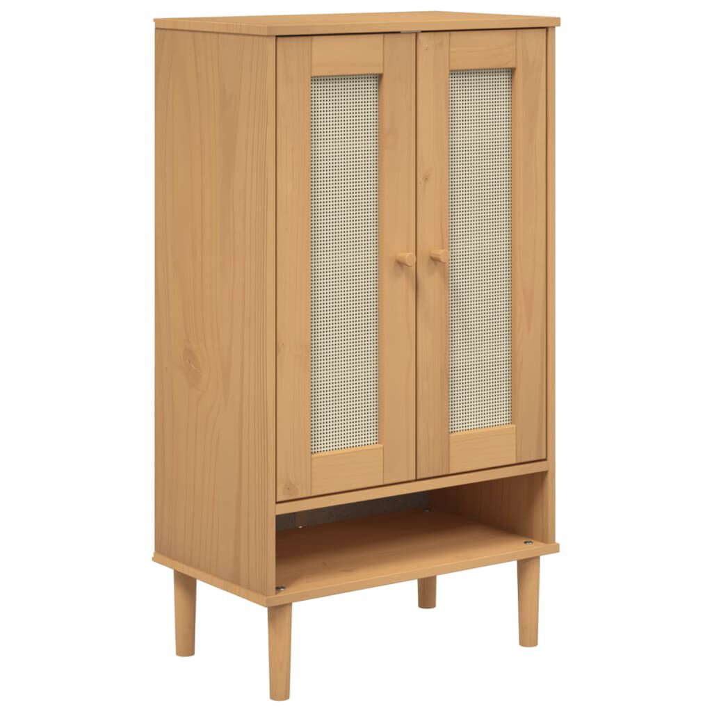 vidaXL Παπουτσοθήκη SENJA Καφέ / Ρατάν 59,5 x 35 x 107 εκ. Μασίφ Ξύλο