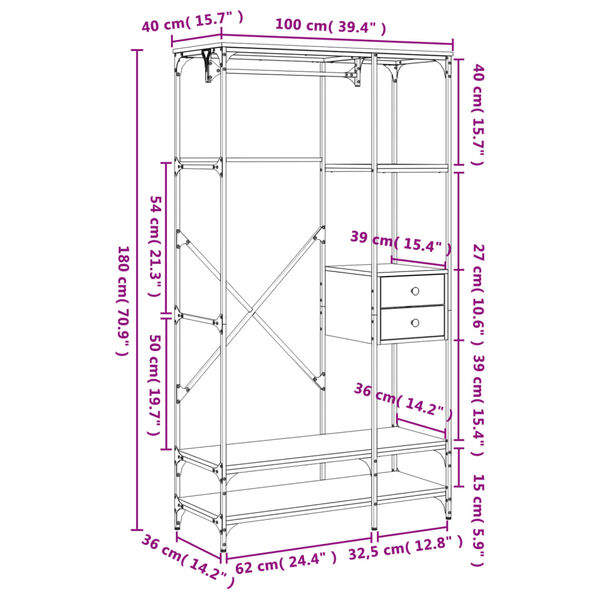 vidaXL Ντουλάπα με Συρτάρια Sonoma Δρυς 100x40x180 εκ. Επεξεργ. Ξύλο
