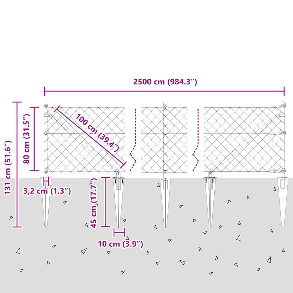 vidaXL Σετ Στύλων Φράχτη Ασημί 25 x 0.8 μ Γαλβανισμένος χάλυβας