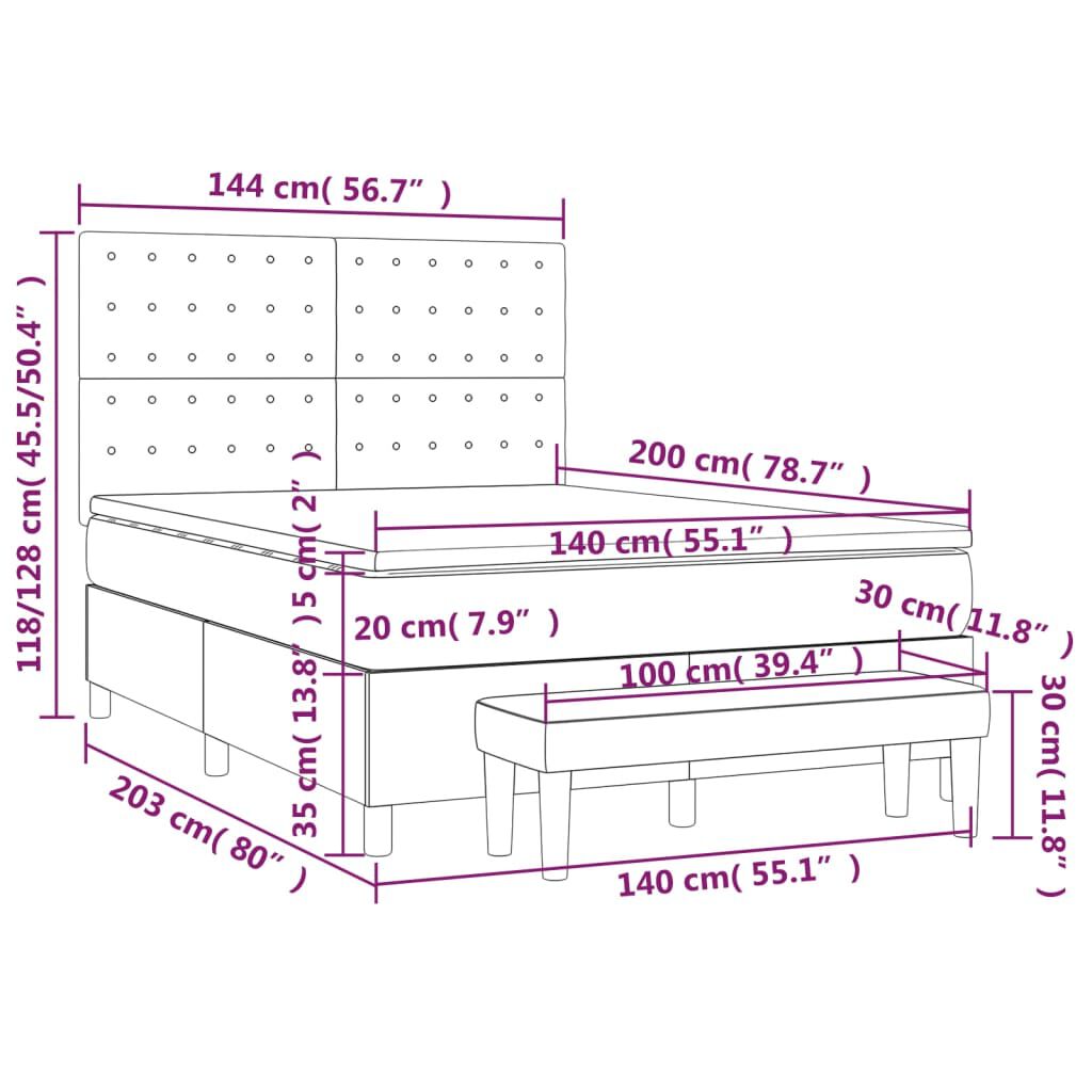 vidaXL Κρεβάτι Boxspring με Στρώμα Σκούρο Καφέ 140x200 εκ Υφασμάτινο