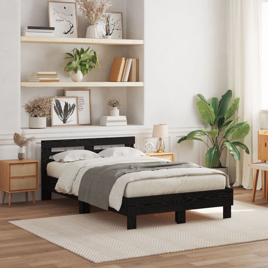 vidaXL Μασίφ Κρεβάτι Μαύρος δρυς Μασίφ ξύλο 120 x 200 εκ Ανθεκτικό