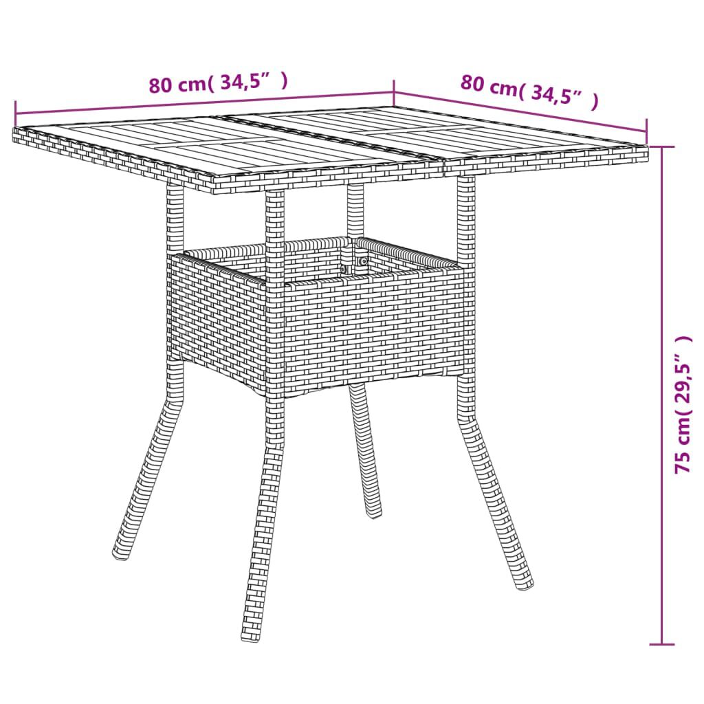 vidaXL Τραπέζι Κήπου Επιφάνεια Ακακίας Γκρι 80x80x75 εκ. Συνθ. Ρατάν