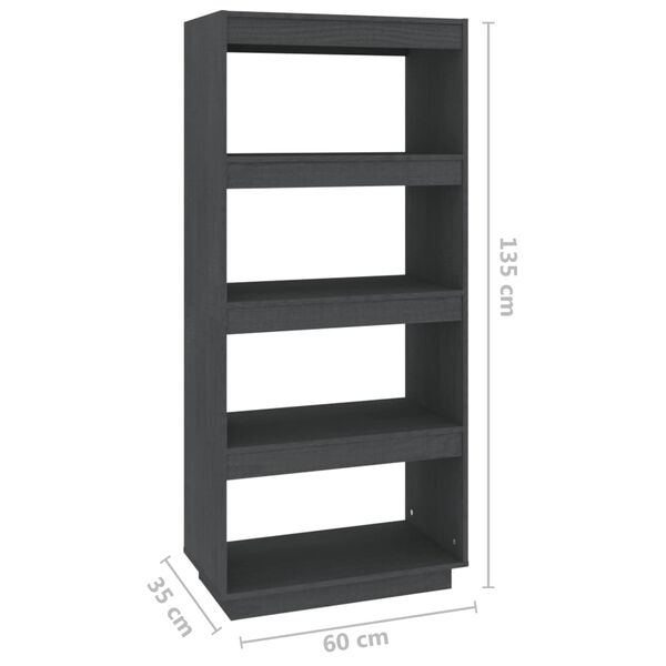 vidaXL Βιβλιοθήκη/Διαχωριστικό Χώρου Γκρι 60x35x135 εκ. Μασίφ Πεύκο