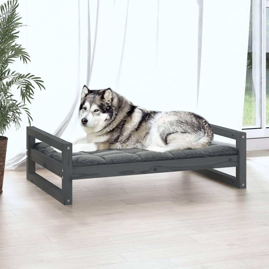 vidaXL Κρεβάτι Σκύλου Γκρι 105,5x75,5x28 εκ. από Μασίφ Ξύλο Πεύκου