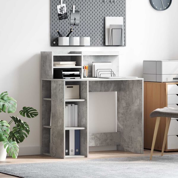 vidaXL Γραφείο με Αποθήκευση Γκρι Σκυρόδεμα 90x48x101.5 εκ. Επεξεργασμένο Ξύλο