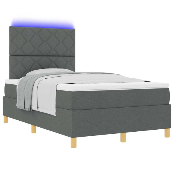 vidaXL Κρεβάτι Box Spring της με στρώμα & LED σκούρο γκρι 120x200 εκ. ύφασμα