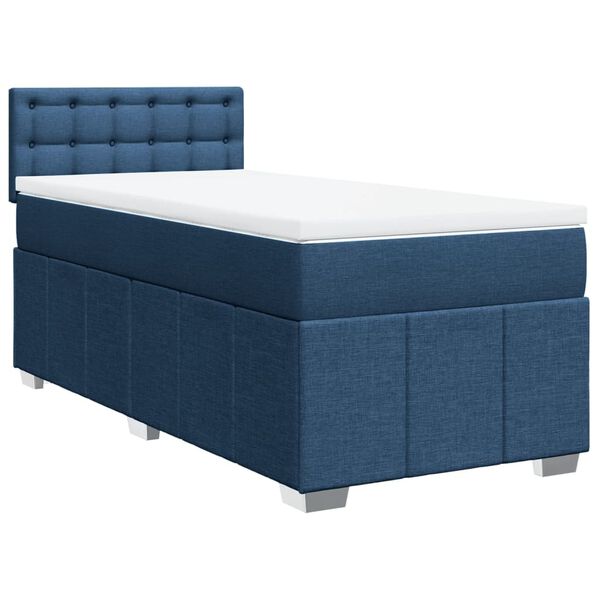 vidaXL Κρεβάτι Boxspring με Στρώμα Μπλε 90x200 εκ.Υφασμάτινο