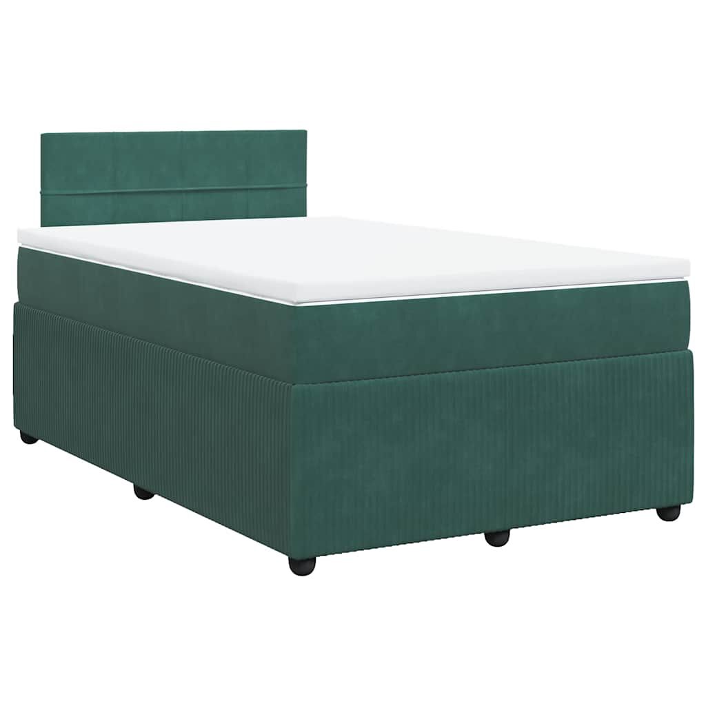 vidaXL Κρεβάτι Boxspring με Στρώμα Σκούρο Πράσινο 120x190εκ. Βελούδινο