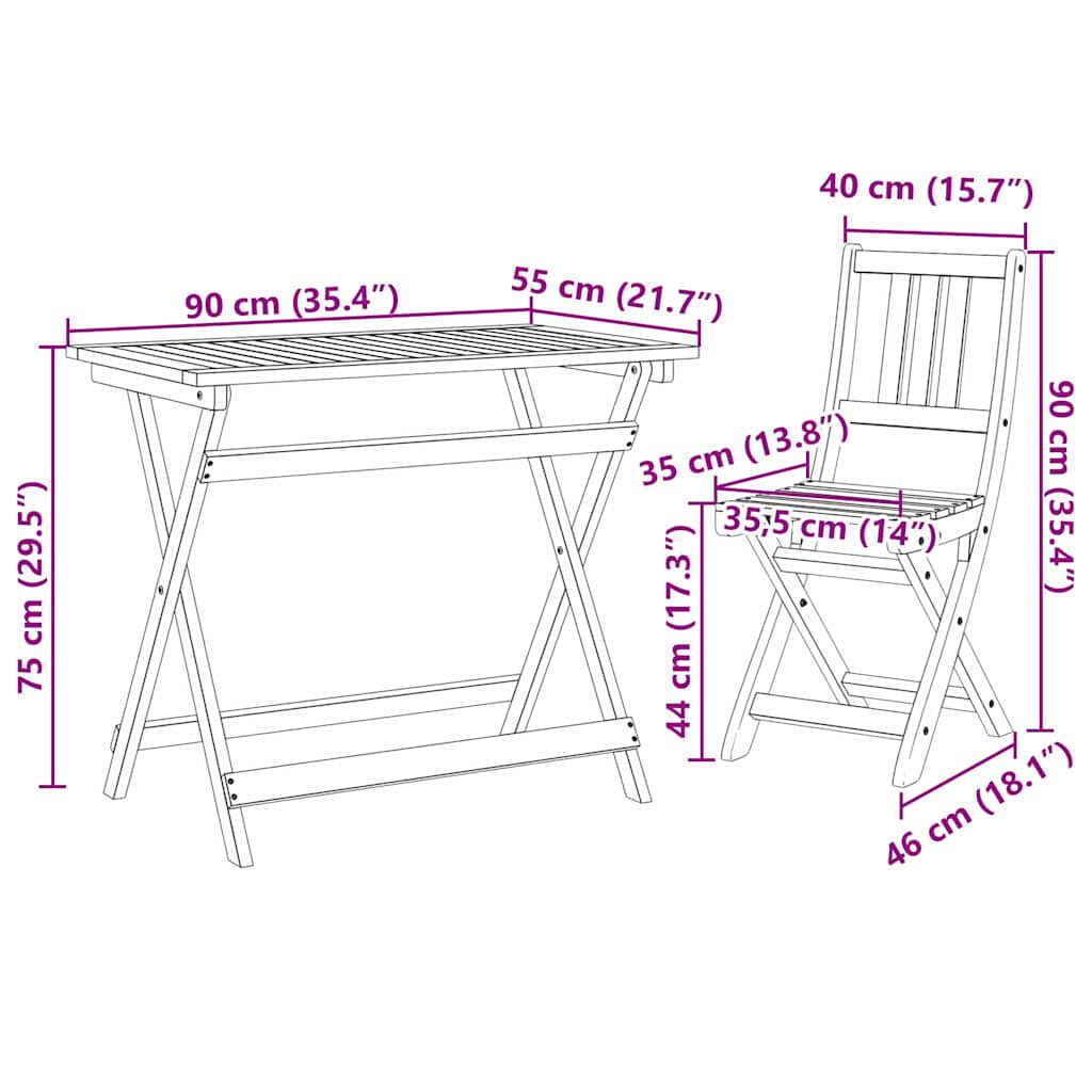 vidaXL Σετ Μπιστρό Κήπου 5 pcs Καφέ Μασίφ ξύλο ακακίας