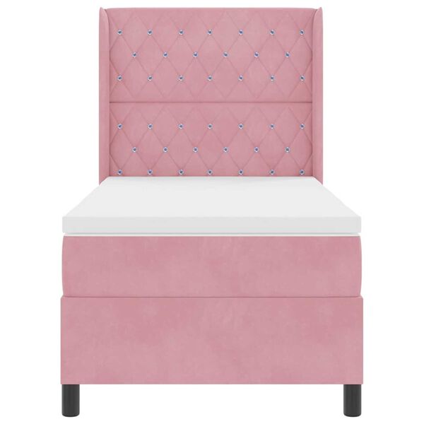 vidaXL Κρεβάτι Box Spring LED με Στρώμα Argyle Ροζ 90 x 190 cm Βελούδο