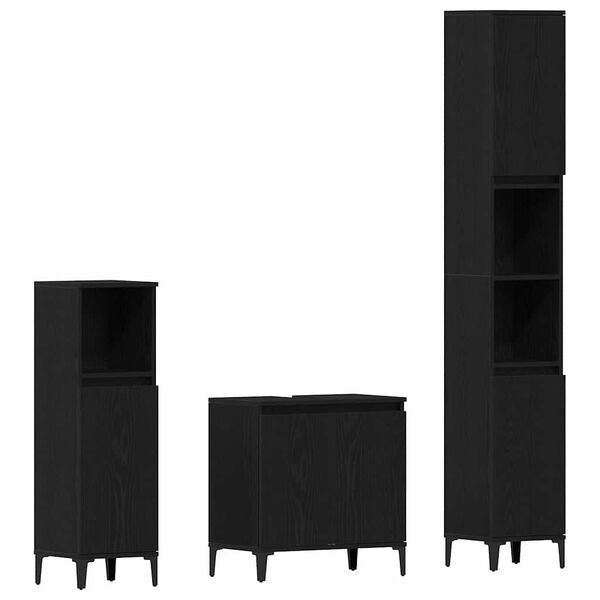 vidaXL Σετ Επίπλων Μπάνιου Επιτοίχιο με αποθήκευση 3 pcs Μαύρη Οξυά