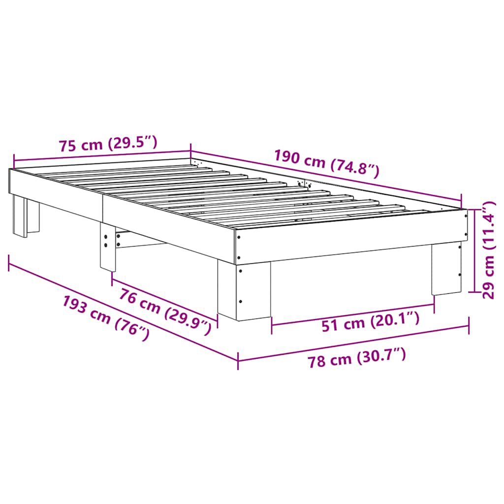 Πλαίσιο κρεβατιού vidaXL χωρίς στρώμα 75x190 cm μασίφ ξύλο δρυς