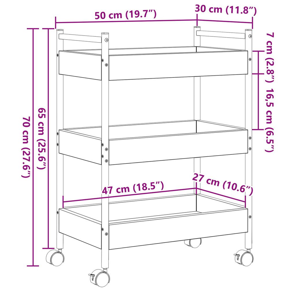 vidaXL Τρόλεϊ Κουζίνας Παλιού Ξύλου 50x30x70 εκ. Επεξεργασμένο Ξύλο