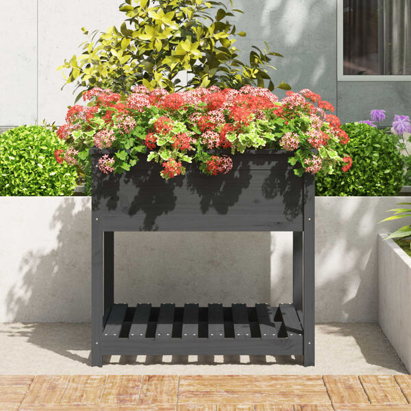 vidaXL Ζαρντινιέρα με Ράφι Γκρι 82,5x82,5x81 εκ. Μασίφ Ξύλο Πεύκου