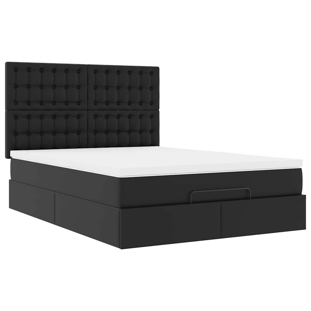 vidaXL Οθωμανικό κρεβάτι με στρώμα & LEDs Μαύρο Συνθετικό δέρμα