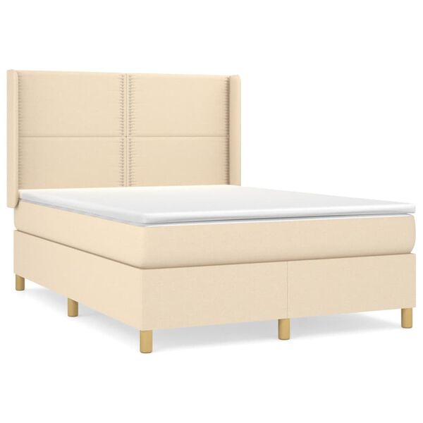 vidaXL Κρεβάτι Boxspring με Στρώμα Κρεμ 140x190 εκ. Υφασμάτινο