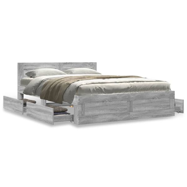 vidaXL Πλαίσιο Κρεβατιού με Κεφαλάρι Γκρι Sonoma 140x200εκ. Επεξ. Ξύλο