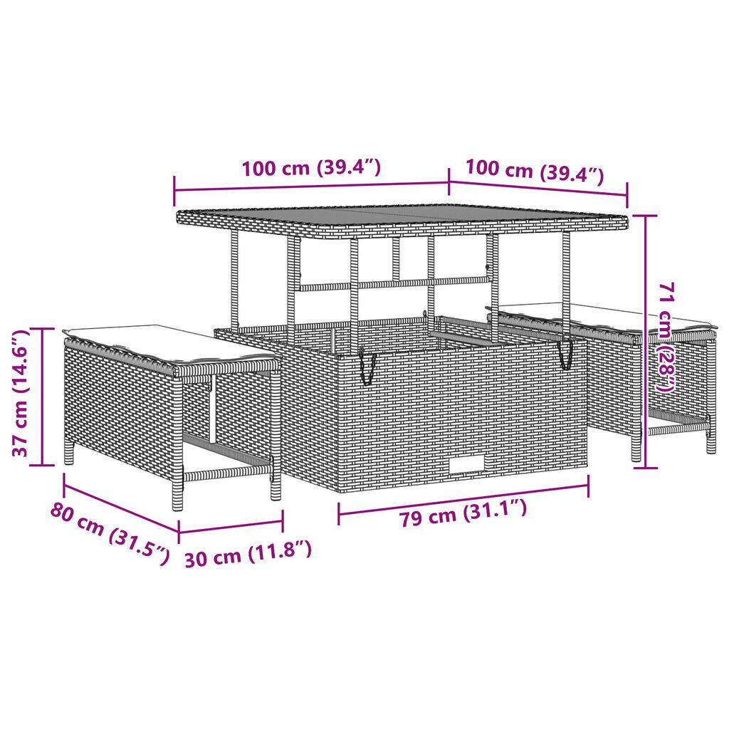 vidaXL Σετ Καναπέ Κήπου 13 pcs Μαύρο και Κρέμα 100 x 100 x 71 cm