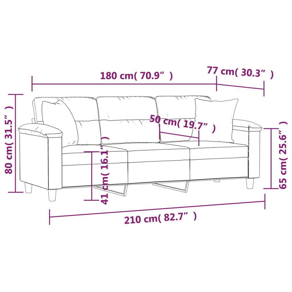vidaXL Καναπές Τριθέσιος Taupe 180 εκ. από Μικροΐνες με Μαξιλάρια