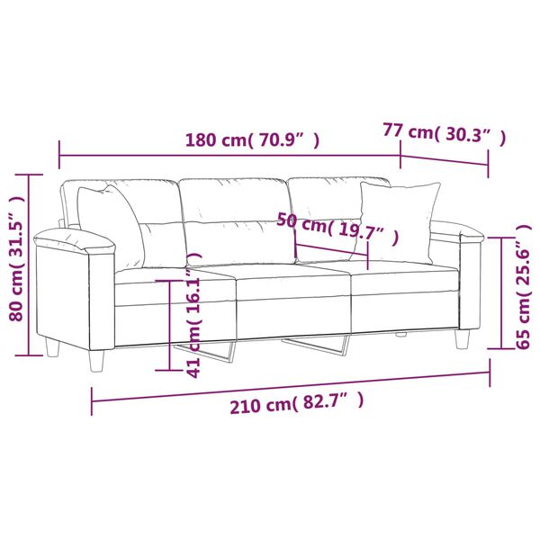 vidaXL Καναπές Τριθέσιος Taupe 180 εκ. από Μικροΐνες με Μαξιλάρια