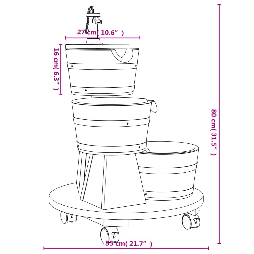 vidaXL Σιντριβάνι με Αντλία και Τροχούς 55x55x80 εκ. Μασίφ Ξύλο Ελάτης