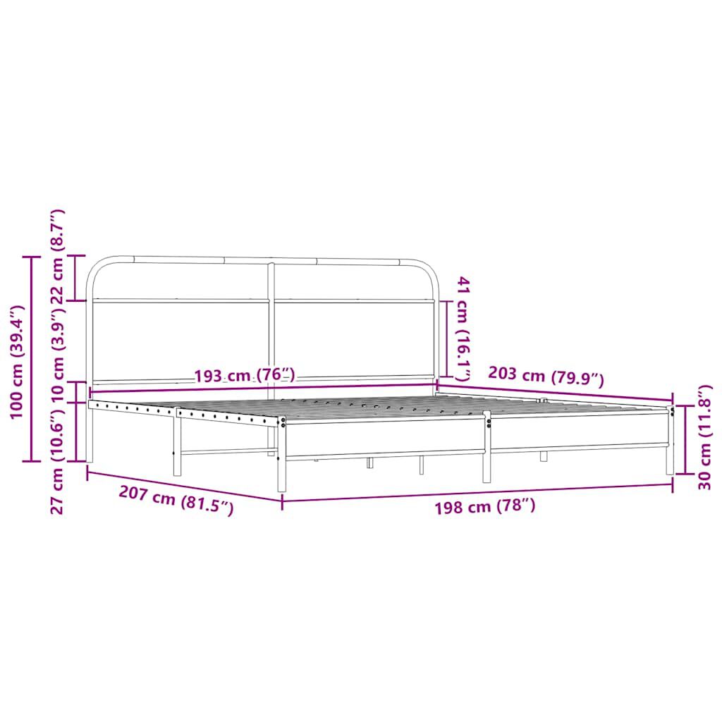 vidaXL Σκελετός Κρεβ. Χωρίς Στρώμα Sonoma Δρυς 193x203 εκ. Μεταλλικό