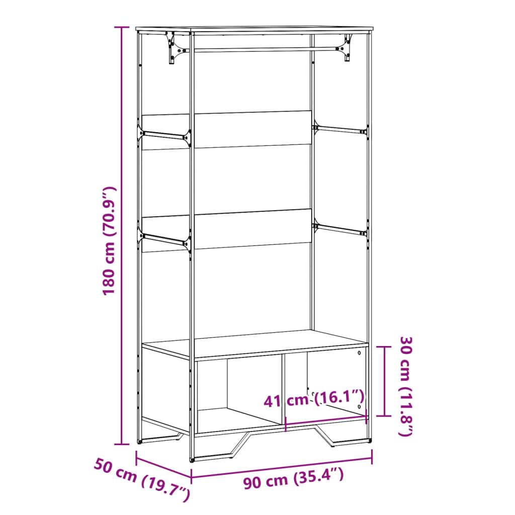 vidaXL Ντουλάπα Γκρι Sonoma 90x50x180 εκ. από Επεξεργασμένο Ξύλο