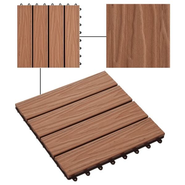 vidaXL Πλακάκια Deck 11 τεμ. Ανάγλυφα Ανοιχτό Καφέ 30x30 εκ. 1 μ² WPC