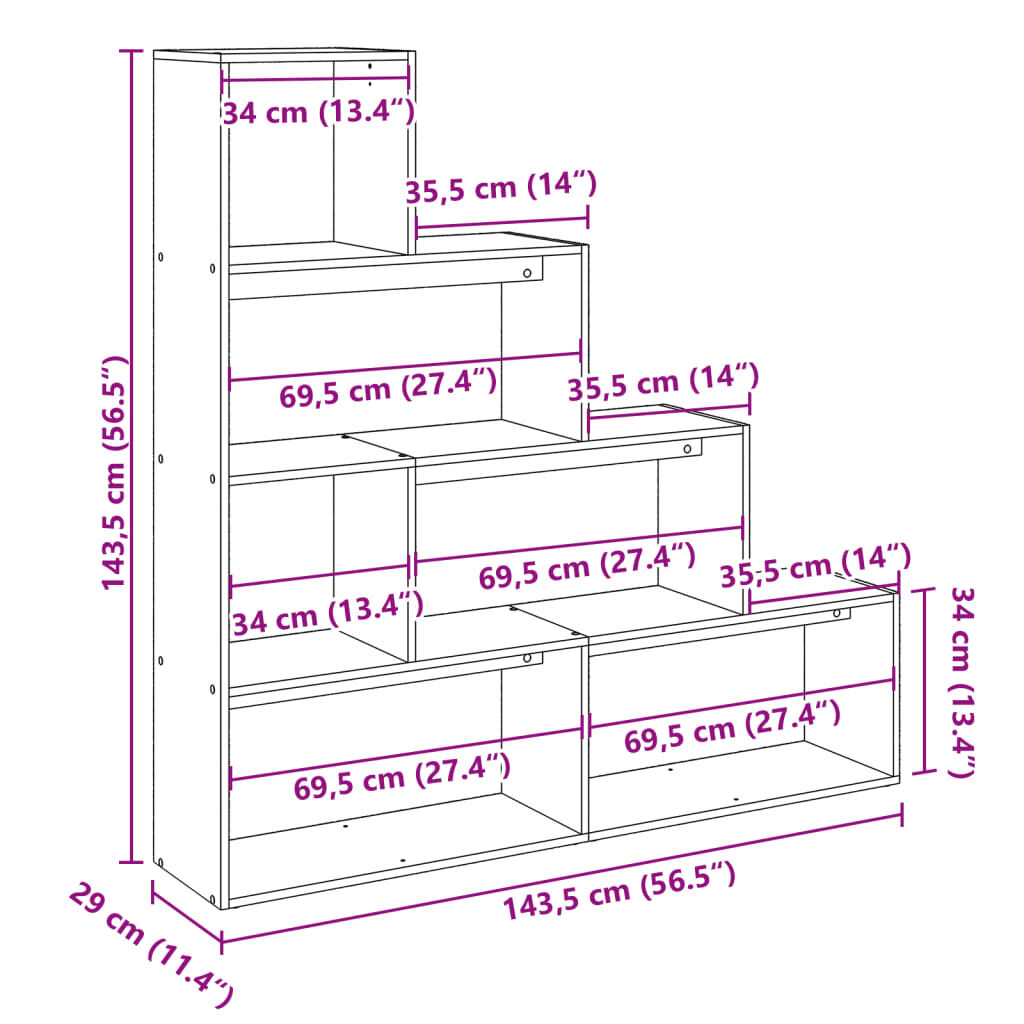 vidaXL Βιβλιοθήκη/Διαχωριστικό Χώρου 4 Επ. 143,5x29x143,5 εκ. Επ. Ξύλο