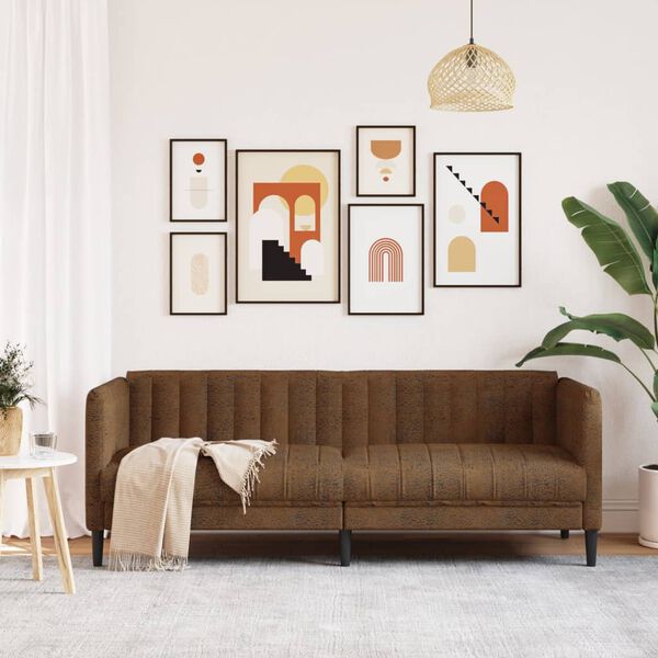 vidaXL Καναπές Τριθέσιος Καφέ από Συνθετικό Καστόρι