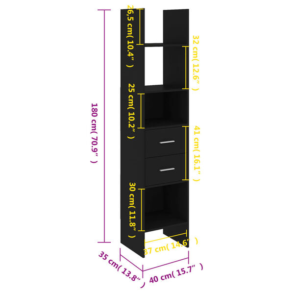 vidaXL Βιβλιοθήκη Μαύρη 40 x 35 x 180 εκ. από Επεξ. Ξύλο